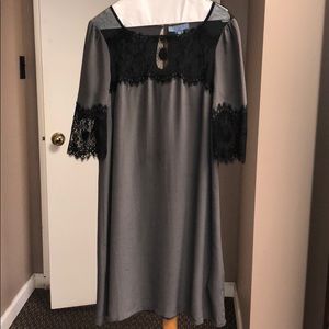 Lie brand Grey silk with black lace dress